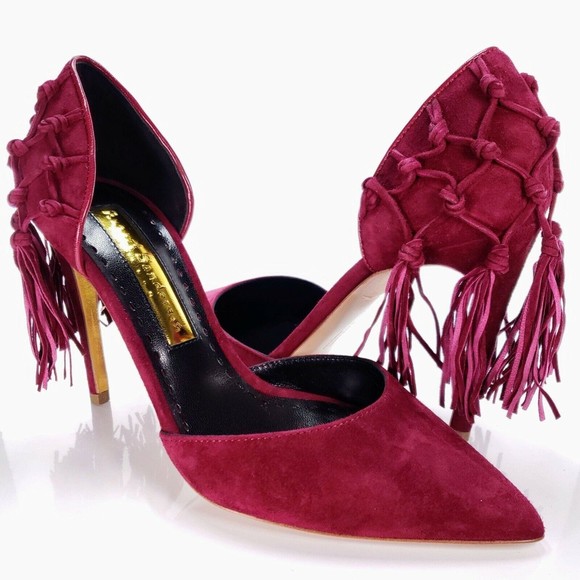Rupert Sanderson Dewdrop Sangria Suede Heel Macrome D'Orsay Pump EU 37 / US 7 - Picture 1 of 6